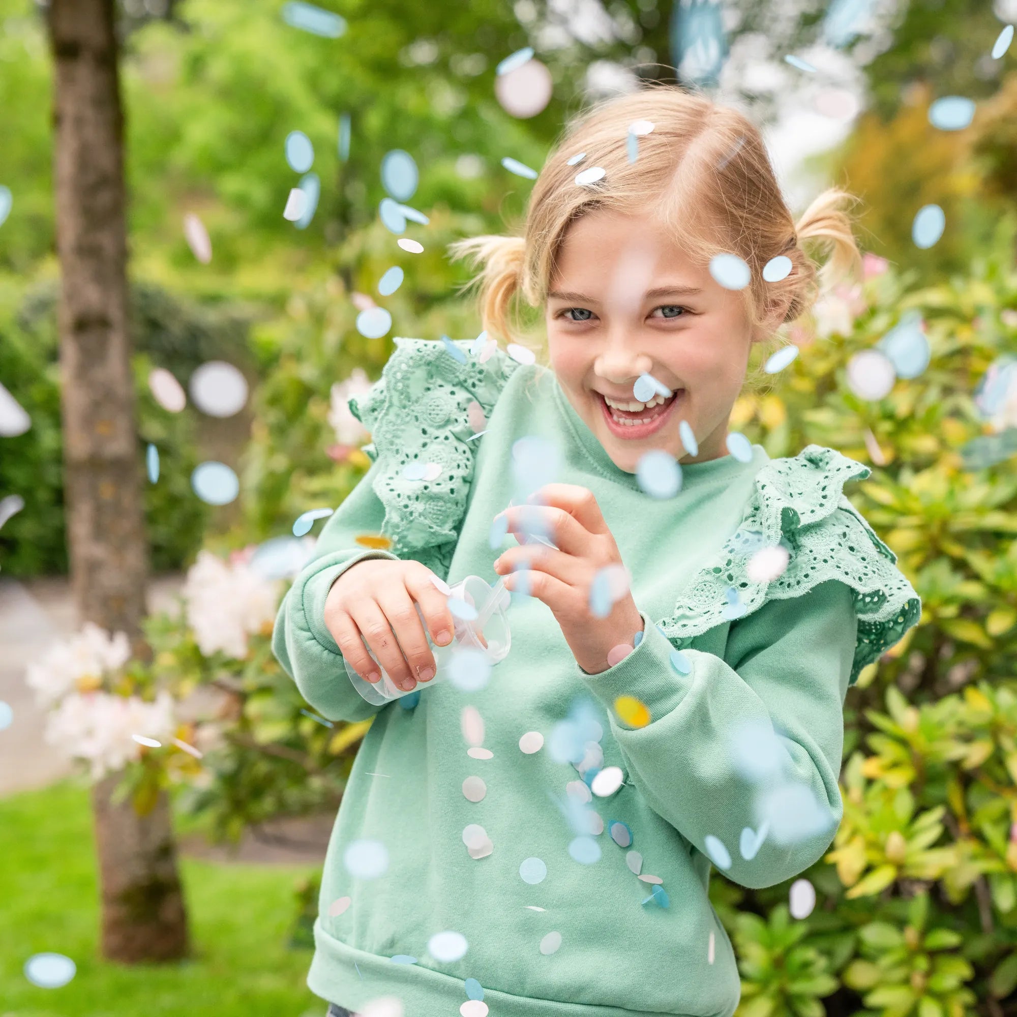 little Birthday® Konfetti Kanone, Push Pop - lila, hell blau, silber (Set, 4 Stück)