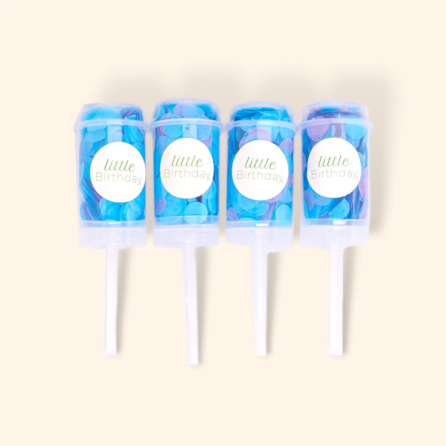 little Birthday® Konfetti Kanone, Push Pop - lila, hell blau, silber (Set, 4 Stück)