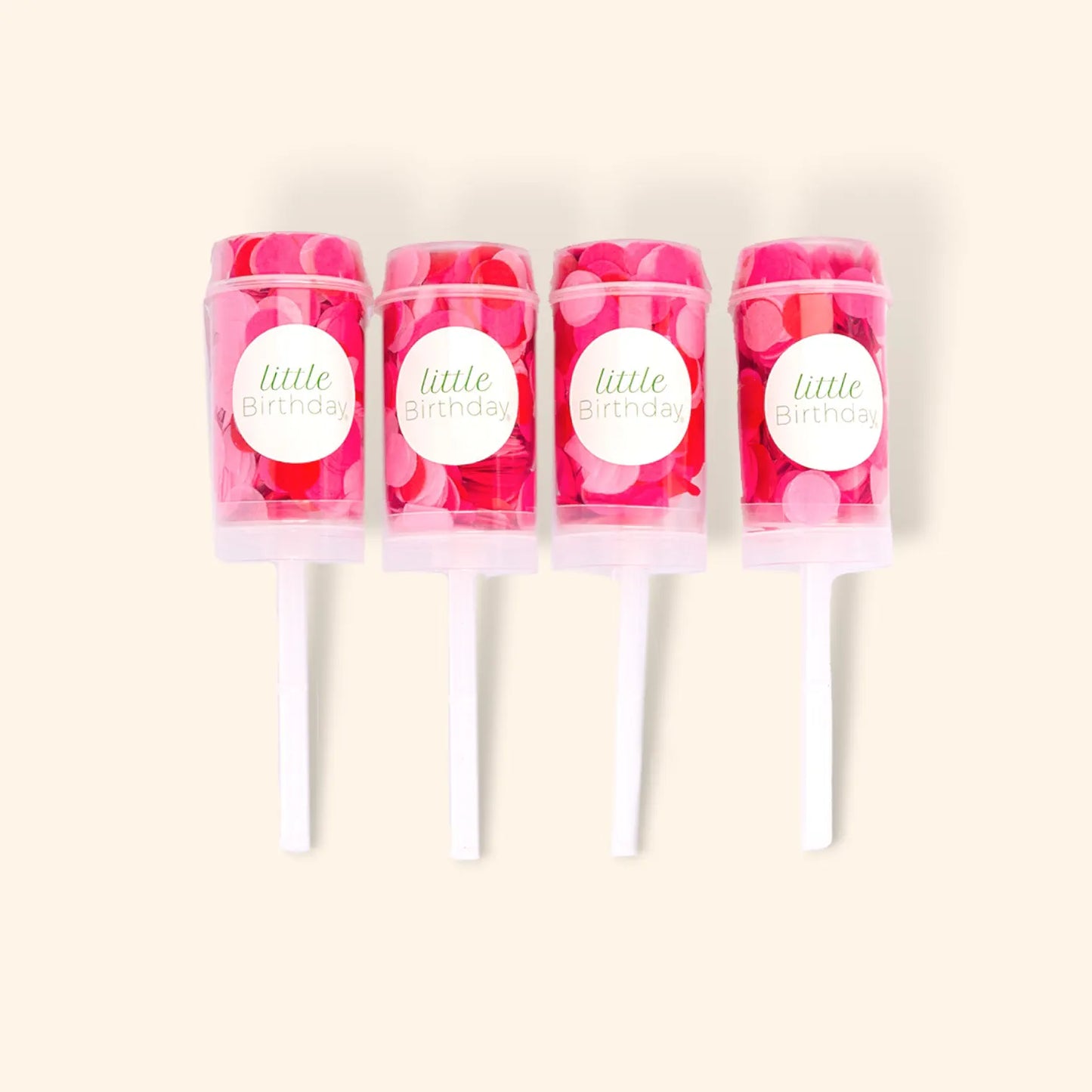 little Birthday® Konfetti Kanone, Push Pop - pink, rosa, rot (Set, 4 Stück)
