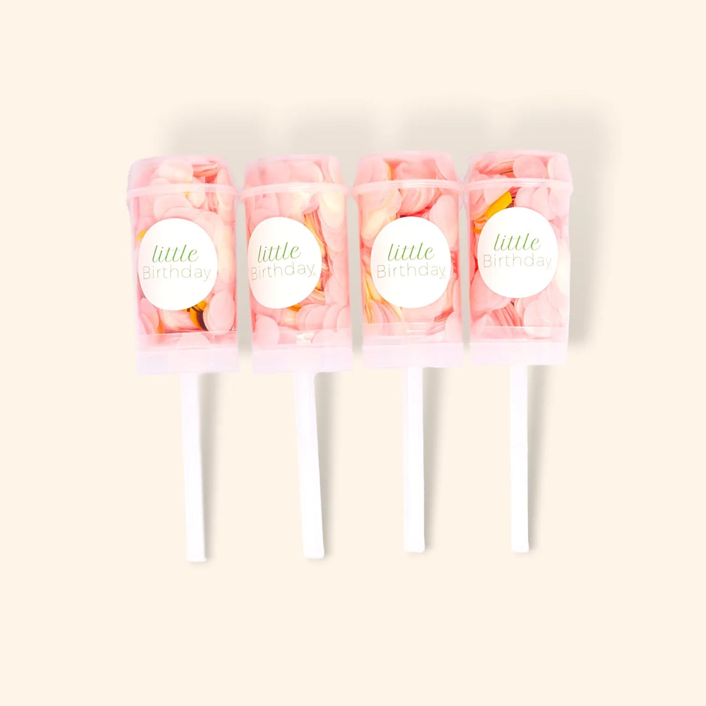 little Birthday® Konfetti Kanone, Push Pop - rosa, gold, creme (Set, 4 Stück)